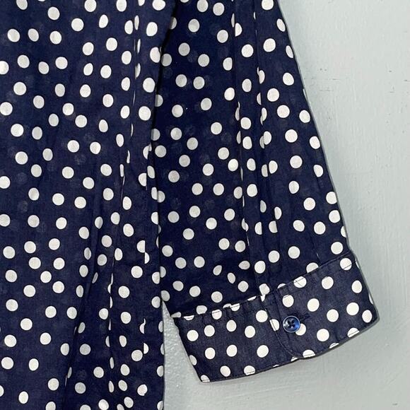 Coldwater Creek Button Up Shirt Womens Size Large No Iron Navy Polka Dot Preppy - Picture 6 of 12